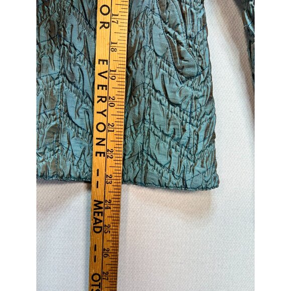 Ubu Women Crinkle Quilted Jacket Medium Metallic Teal Textured Travel Reversible - Picture 8 of 12